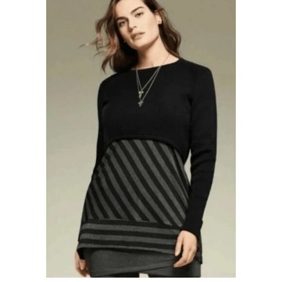 CAbi #3525 Prep Black Cropped Ribbed Knit Cuffed Long Sleeve Cotton Sweater XS - Picture 2 of 9